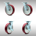 Service Caster 8 Inch SS Poly on Aluminum Swivel Caster Set with Ball Bearings 2 Brakes SCC SCC-SS30S820-PAB-2-TLB-2